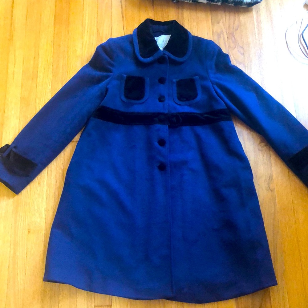 UO blue coat with black velvet detail